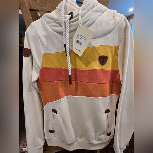 Wanakome Sweaters - Wanakome Brand Women's Cream/coral/mustard Hoodie with Rope Drawstrings